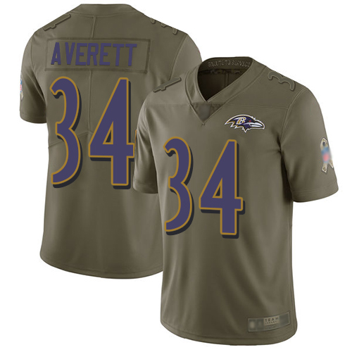 Baltimore Ravens Limited Olive Men Anthony Averett Jersey NFL Football #34 2017 Salute to Service->youth nfl jersey->Youth Jersey
